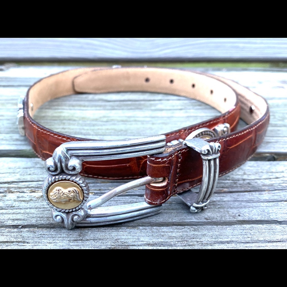 Lady Brighton Coin Leather Belt, Sz Medium